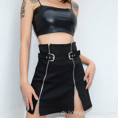 Hohe Taille Frauen Sexy Zipper Split A-Line Rock